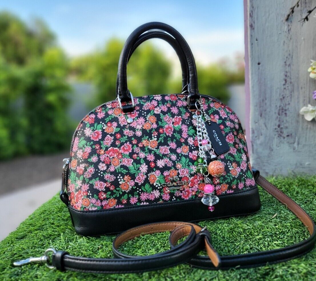 Love Coach Handbags? Shop the Coach Purple and Black Flowered Sierra Crossbody for Great Price