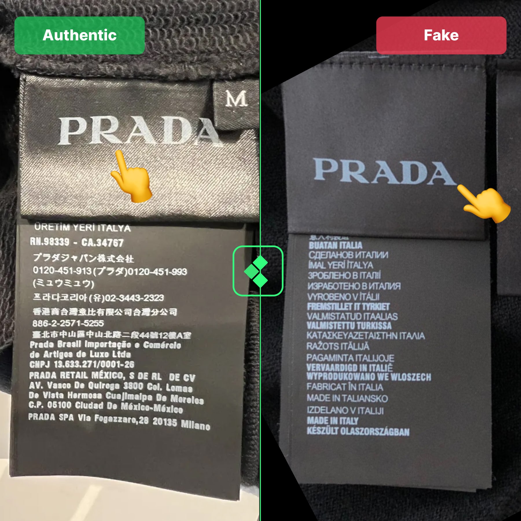 Prada label care read tags for washing instructions right