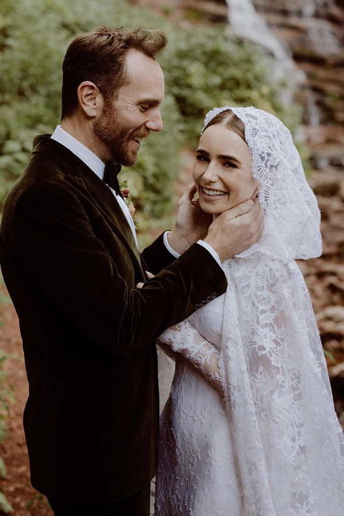 Lily Collins Wedding Dress Details See Her Stunning Gown Here